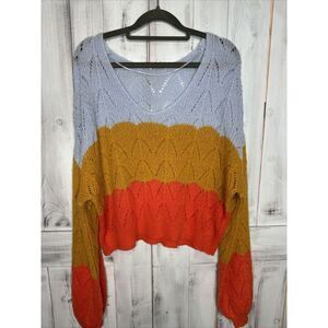Crescent Women's Sweater Oversized Slouchy Striped Colorblock‎ Boho Open Weave M